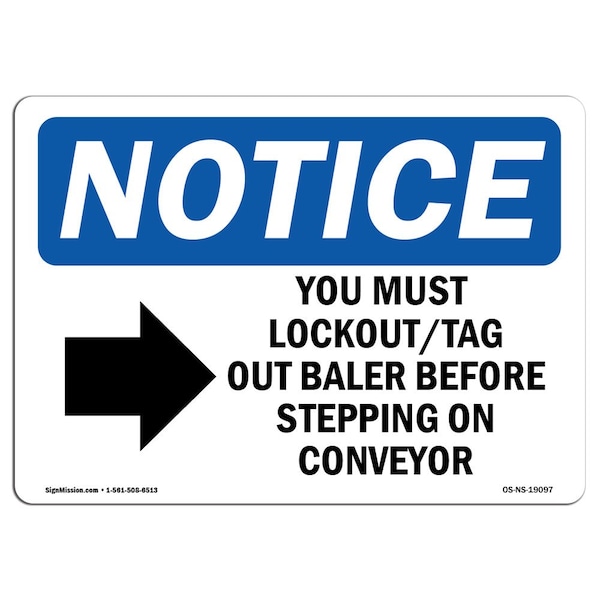 OSHA Notice Sign, 3.5" H, You Must Lockout Tag Out Baler Sign With Symbol, Landscape, 10PK